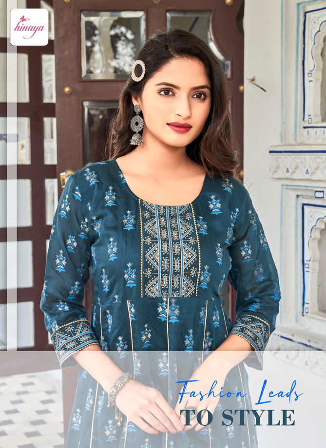 Sia Vol 3 By Hinaya Flaired Chanderi Silk Printed Long Kurtis Wholesale Shop In Surat